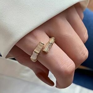 Bamboo Shape Gold Plated Ring Opal Gemstone Size 7 to 8 Adjustable